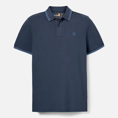 Polo Timberland Millers River homme bleu marine en coton biologique avec col contrasté et logo brodé poitrine TB0A5W4Y433