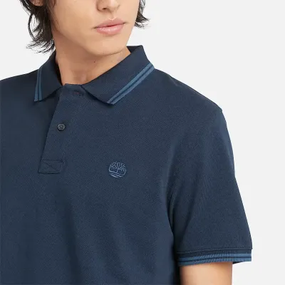 Polo Timberland Millers River homme bleu marine en coton biologique avec col contrasté et logo brodé poitrine TB0A5W4Y433