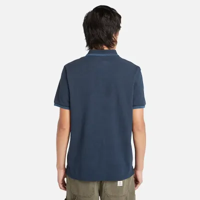 Polo Timberland Millers River homme bleu marine en coton biologique avec col contrasté et logo brodé poitrine TB0A5W4Y433