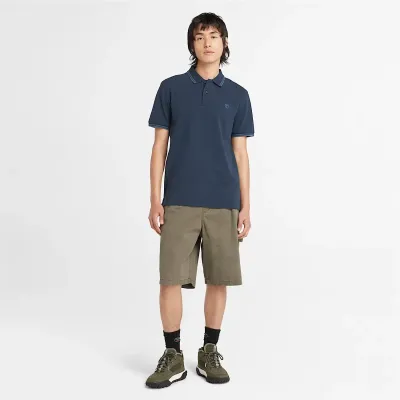 Polo Timberland Millers River homme bleu marine en coton biologique avec col contrasté et logo brodé poitrine TB0A5W4Y433