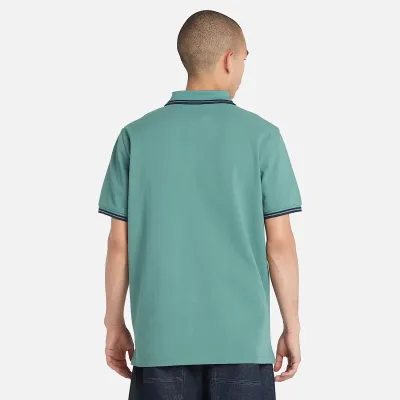 Polo Timberland Millers River homme vert sauge en coton biologique avec col contrasté et logo brodé poitrine TB0A5W4YCL6