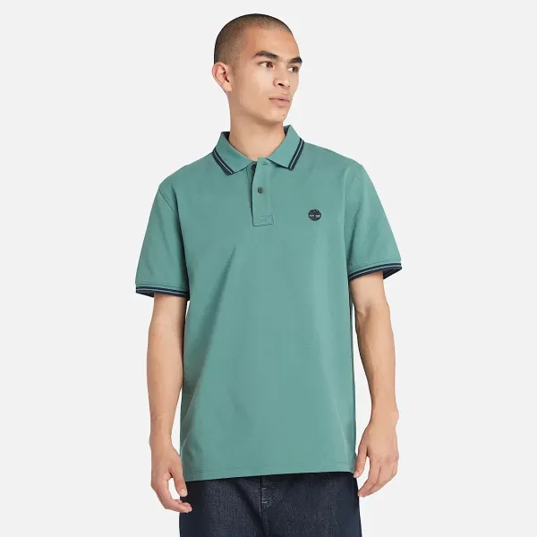 MILLERS RIVER TIPPED PIQUE SHORT SLEEVE POLO VERT D'EAU