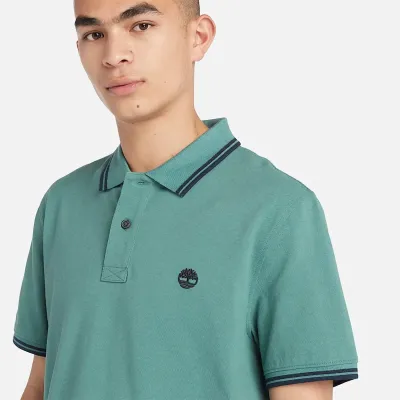 Polo Timberland Millers River homme vert sauge en coton biologique avec col contrasté et logo brodé poitrine TB0A5W4YCL6