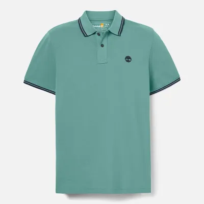 Polo Timberland Millers River homme vert sauge en coton biologique avec col contrasté et logo brodé poitrine TB0A5W4YCL6