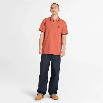 Polo Timberland Millers River homme terracotta en coton biologique avec col contrasté et logo brodé poitrine TB0A5W4YEI4