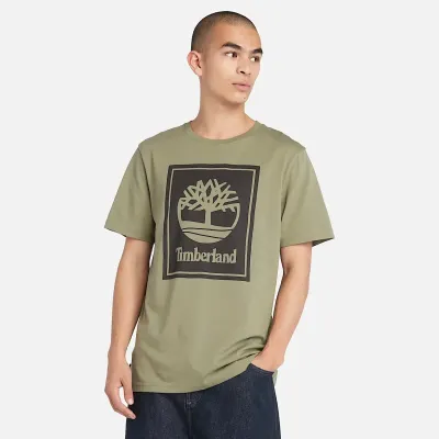 T-shirt Timberland Stack Logo homme coloris Cassel Earth avec grand logo noir imprimé sur la poitrine référence TB0A5WQQCN8