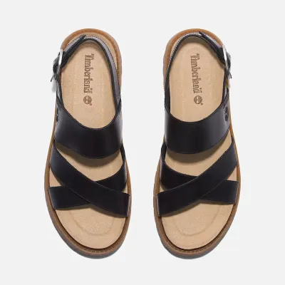 Sandales Timberland Clairemont Way femme en cuir noir premium avec brides croisées et semelle OrthoLite référence TB0A61TRW02