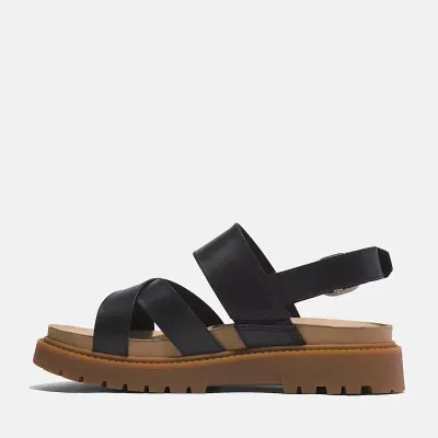Sandales Timberland Clairemont Way femme en cuir noir premium avec brides croisées et semelle OrthoLite référence TB0A61TRW02