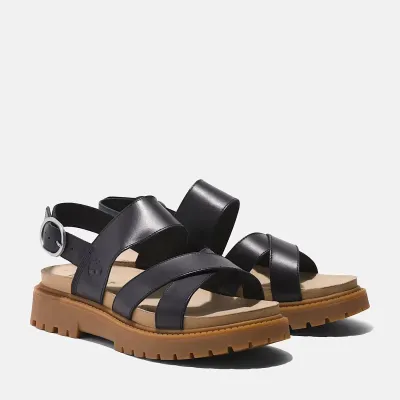Sandales Timberland Clairemont Way femme en cuir noir premium avec brides croisées et semelle OrthoLite référence TB0A61TRW02