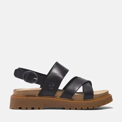 Sandales Timberland Clairemont Way femme en cuir noir premium avec brides croisées et semelle OrthoLite référence TB0A61TRW02