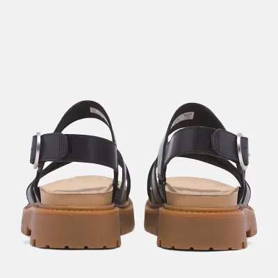 Sandales Timberland Clairemont Way femme en cuir noir premium avec brides croisées et semelle OrthoLite référence TB0A61TRW02