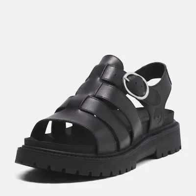 Sandales Timberland Clairemont Way Fisherman femme en cuir premium noir avec boucle réglable et semelle OrthoLite TB0A635VW02