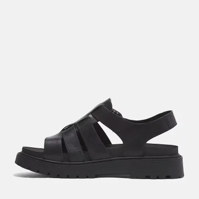 Sandales Timberland Clairemont Way Fisherman femme en cuir premium noir avec boucle réglable et semelle OrthoLite TB0A635VW02