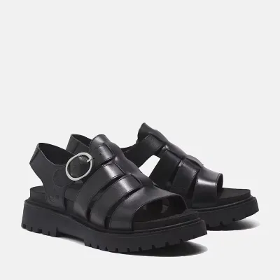 Sandales Timberland Clairemont Way Fisherman femme en cuir premium noir avec boucle réglable et semelle OrthoLite TB0A635VW02