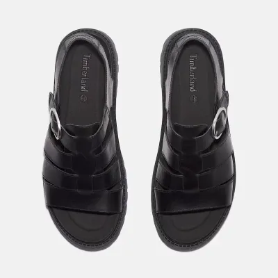 Sandales Timberland Clairemont Way Fisherman femme en cuir premium noir avec boucle réglable et semelle OrthoLite TB0A635VW02