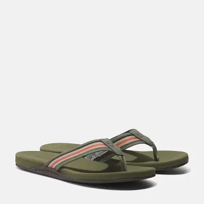 Tongs Timberland Seaton Bay homme vert olive avec bride textile rayée et semelle à mémoire de forme référence TB0A66MDL95