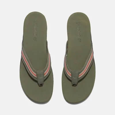 Tongs Timberland Seaton Bay homme vert olive avec bride textile rayée et semelle à mémoire de forme référence TB0A66MDL95