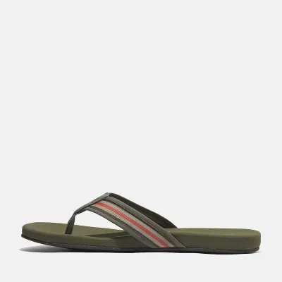 Tongs Timberland Seaton Bay homme vert olive avec bride textile rayée et semelle à mémoire de forme référence TB0A66MDL95