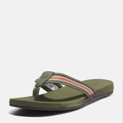 Tongs Timberland Seaton Bay homme vert olive avec bride textile rayée et semelle à mémoire de forme référence TB0A66MDL95