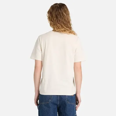 T-shirt Timberland Dunstan femme Vintage Off White en coton biologique avec logo arbre brodé référence TB0A6ATECM9