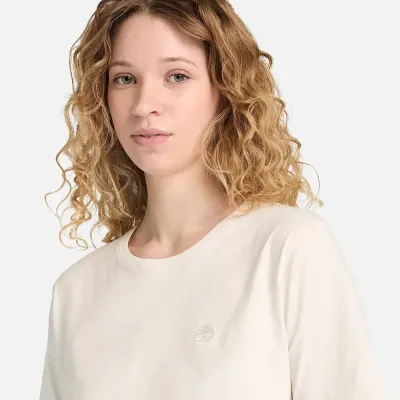 T-shirt Timberland Dunstan femme Vintage Off White en coton biologique avec logo arbre brodé référence TB0A6ATECM9