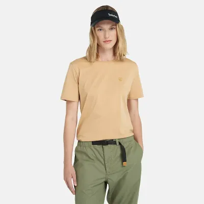 T-shirt Timberland Dunstan femme beige Light Wheat Boot en coton biologique avec logo arbre brodé référence TB0A6ATEEH3