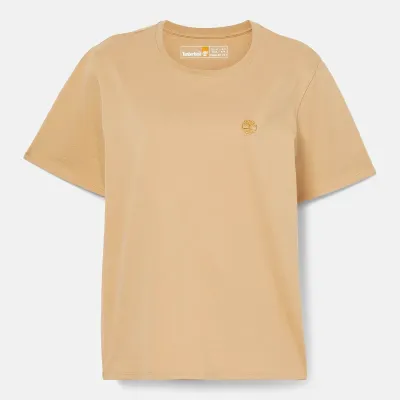 T-shirt Timberland Dunstan femme beige Light Wheat Boot en coton biologique avec logo arbre brodé référence TB0A6ATEEH3