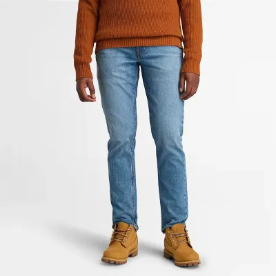 Jean Timberland homme bleu clair coupe slim stretch en coton biologique avec cinq poches référence TB0A6CQ2BQ8