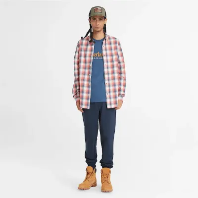 T-shirt Timberland Established 1973 homme bleu Dark Denim en coton biologique avec logo brodé référence TB0A6SE1288