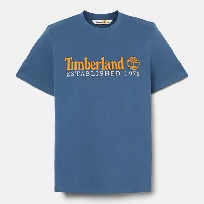 T-shirt Timberland Established 1973 homme bleu Dark Denim en coton biologique avec logo brodé référence TB0A6SE1288