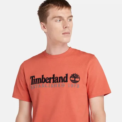 T-shirt Timberland Established 1973 homme orange Burnt Sienna en coton biologique avec logo brodé référence TB0A6SE1EI4