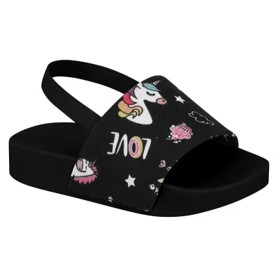 Sandale fille Molekinha noire Made in Brasil référence 2125-103-17938-12098 avec motif licorne