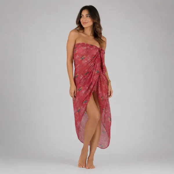 PARÉO FEMME IMPRIMÉ FLORAL ROUGE