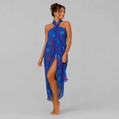PARÉO FEMME IMPRIMÉ FLORAL BLEU