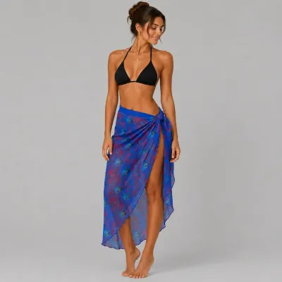 PARÉO FEMME IMPRIMÉ FLORAL BLEU