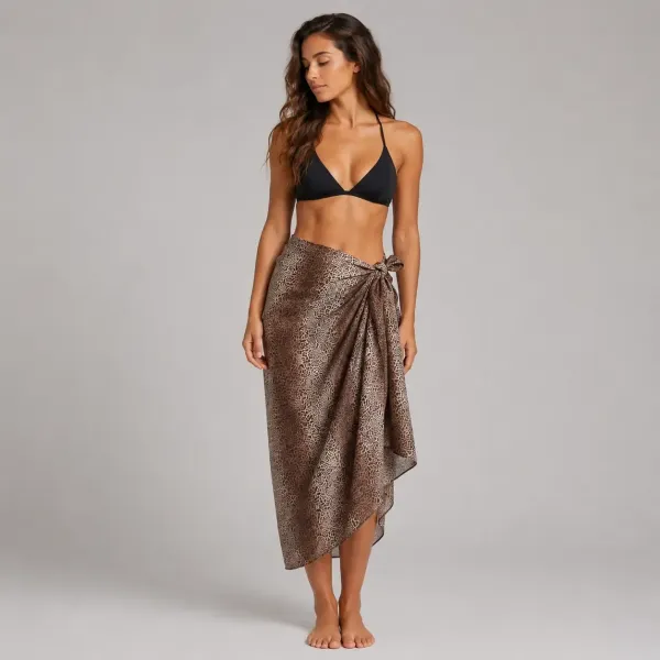 PARÉO FEMME IMPRIMÉ LÉOPARD MARRON BEIGE