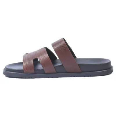Mules homme ELITO EL-068-M en cuir véritable marron avec bande auto-agrippante (scratch), semelle EVA confortable