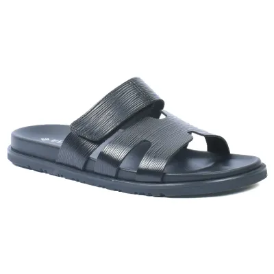 Mules homme ELITO EL-068-N en cuir véritable noir avec bande auto-agrippante (scratch), semelle EVA confortable