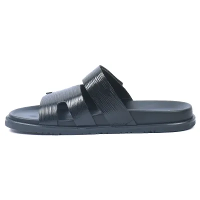Mules homme ELITO EL-068-N en cuir véritable noir avec bande auto-agrippante (scratch), semelle EVA confortable
