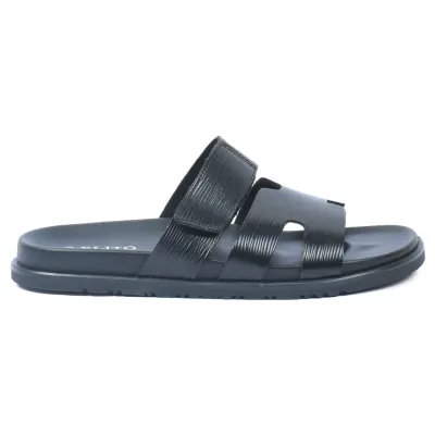 Mules homme ELITO EL-068-N en cuir véritable noir avec bande auto-agrippante (scratch), semelle EVA confortable