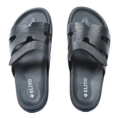 Mules homme ELITO EL-068-N en cuir véritable noir avec bande auto-agrippante (scratch), semelle EVA confortable