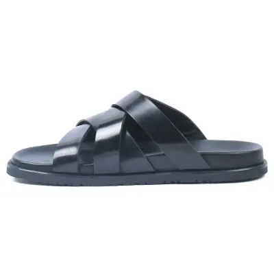 Mules homme ELITO EL-071-N en cuir véritable noir avec brides croisées et semelle EVA confortable.