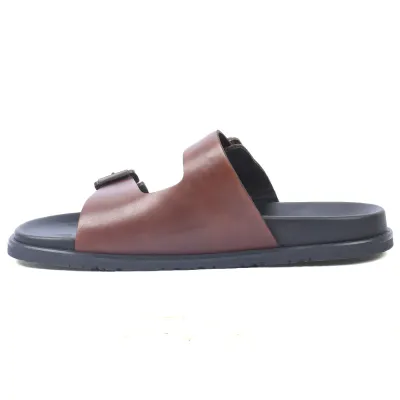 Mules homme ELITO EL-2669-M en cuir véritable marron avec deux brides réglables à boucles métalliques