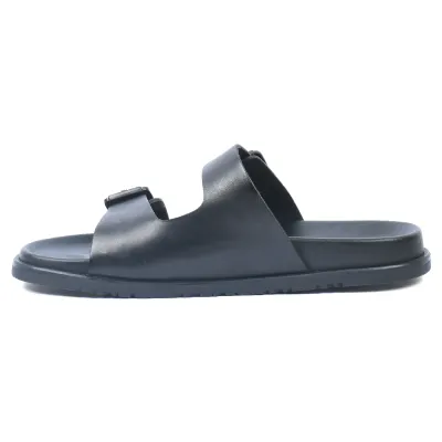 Mules homme ELITO EL-2669-N en cuir véritable noir avec deux brides réglables à boucles métalliques