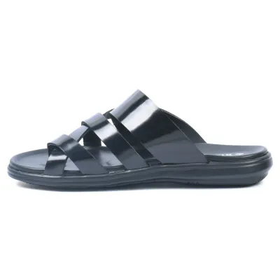 Mules homme ELITO EL-26104-N en cuir véritable noir avec brides croisées et semelle EVA confortable.