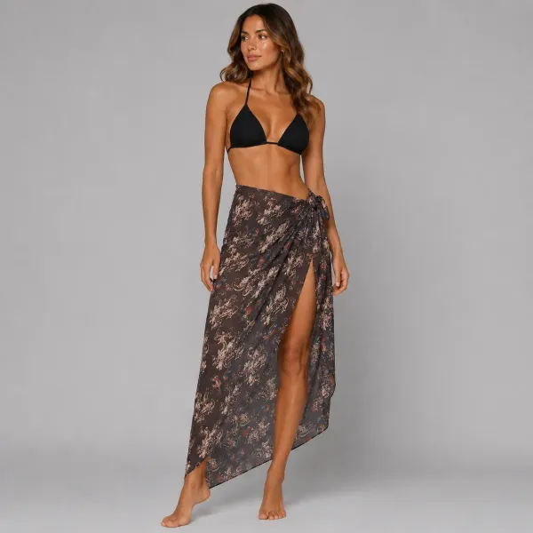 PARÉO FEMME IMPRIMÉ FLORAL MARRON