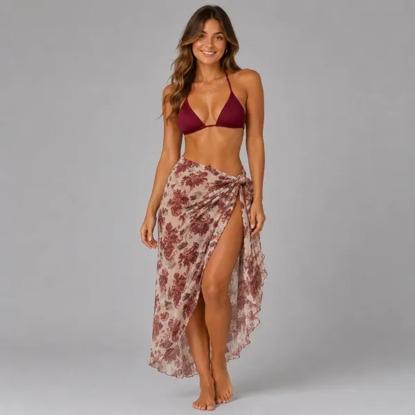 PARÉO FEMME IMPRIMÉ FLORAL BEIGE