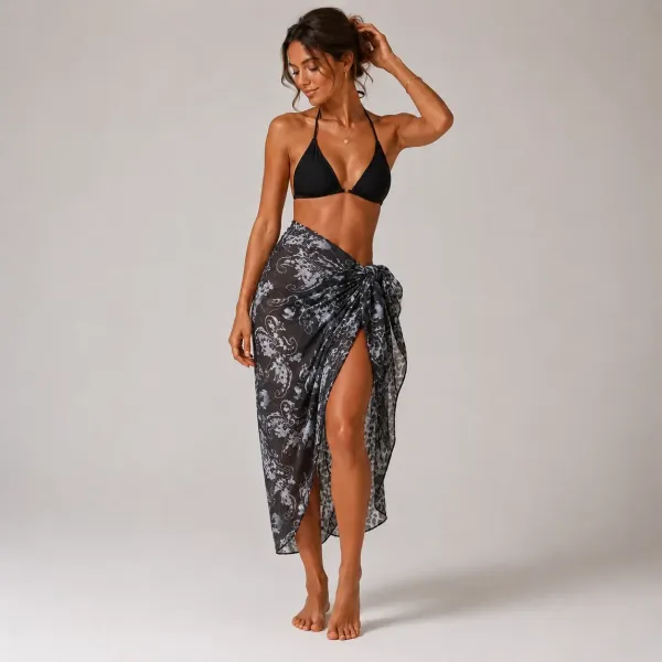 PARÉO FEMME IMPRIMÉ FLORAL NOIR
