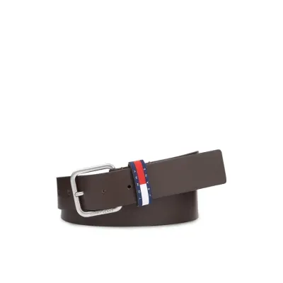 Ceinture homme Tommy Hilfiger Ryan 3.5 marron AM0AM12337-GUE en cuir de vache véritable avec boucle carrée métallique.