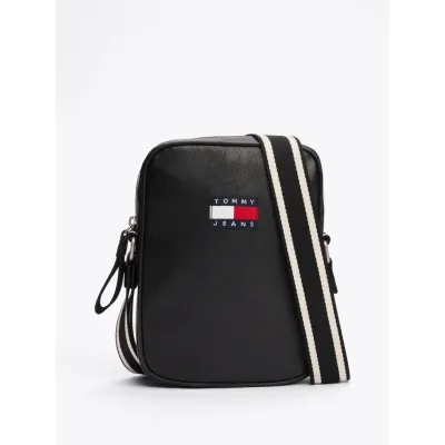 Sac bandoulière homme Tommy Jeans City College Reporter Noir AM0AM12898-BDS avec finition texturée, bandoulière réglable